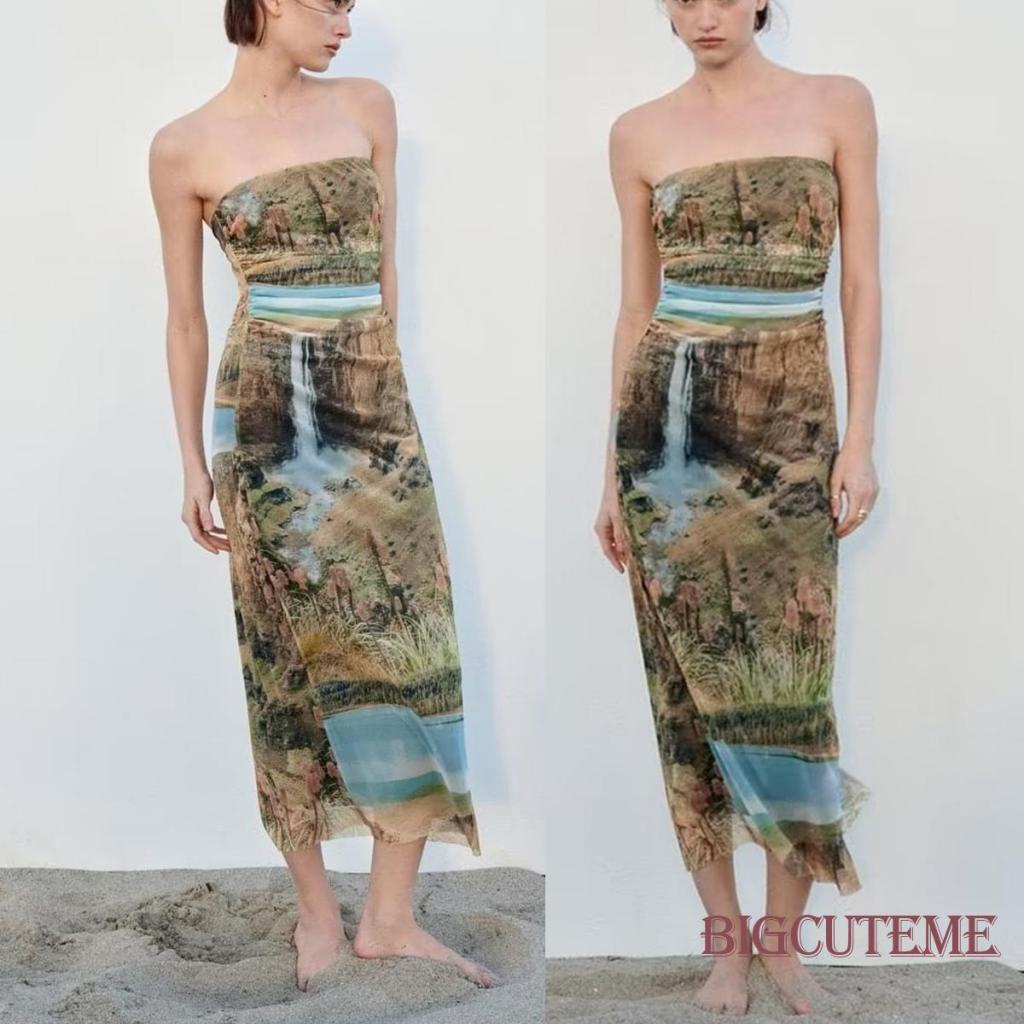 Đầm Ôm Không Tay In Họa Tiết Thời Trang Xuân Hè Cho Nữ