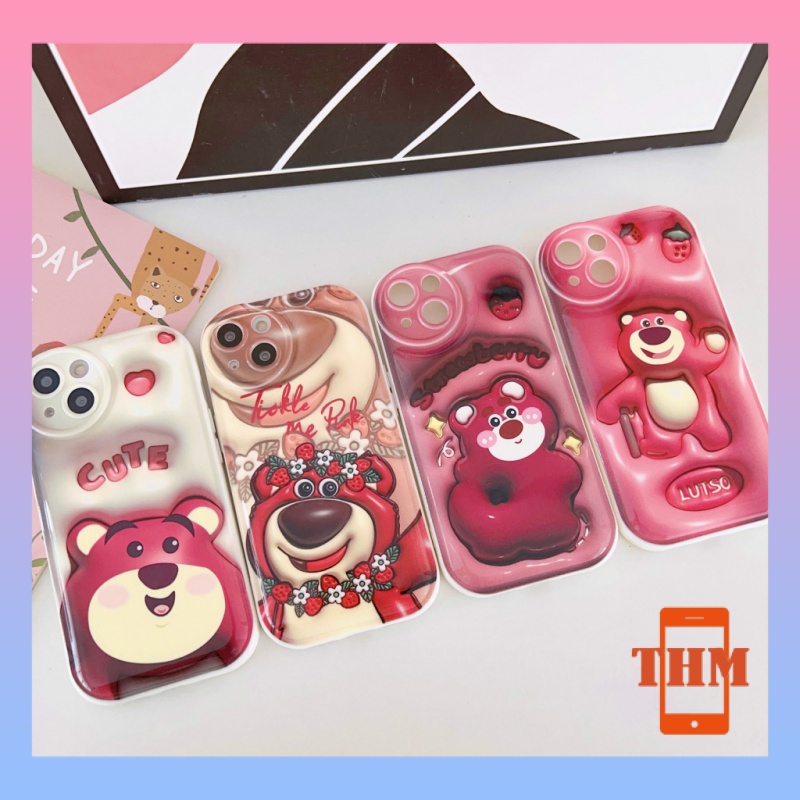 Ốp lưng iphone Hoạt hình gấu dâu tây hiệu ứng hình ảnh 3D bong bóng phẳng cảm giác lập thể Silicone vỏ mềm Cho Iphone 6 / 6S / 6splus / se / 7 / 7plus / 8 / 8plus / X / xs / xsmax / 11 / 12 / 13 / 14 / Plus / Pro / Pro Max-5075