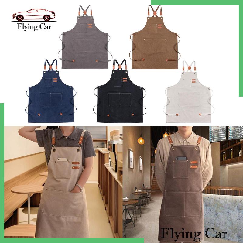 [Lzdjfmy2] Tạp Dề Vải Canvas Có Túi Sau Lưng Cho Cửa Hàng Làm Việc / Nướng Bánh
