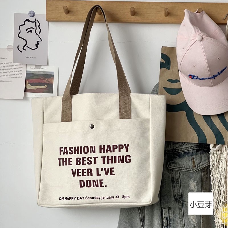 Túi Tote Canvas Sức Chứa Lớn In Chữ Thời Trang Hàn Quốc Cho Nữ HZFTR0561