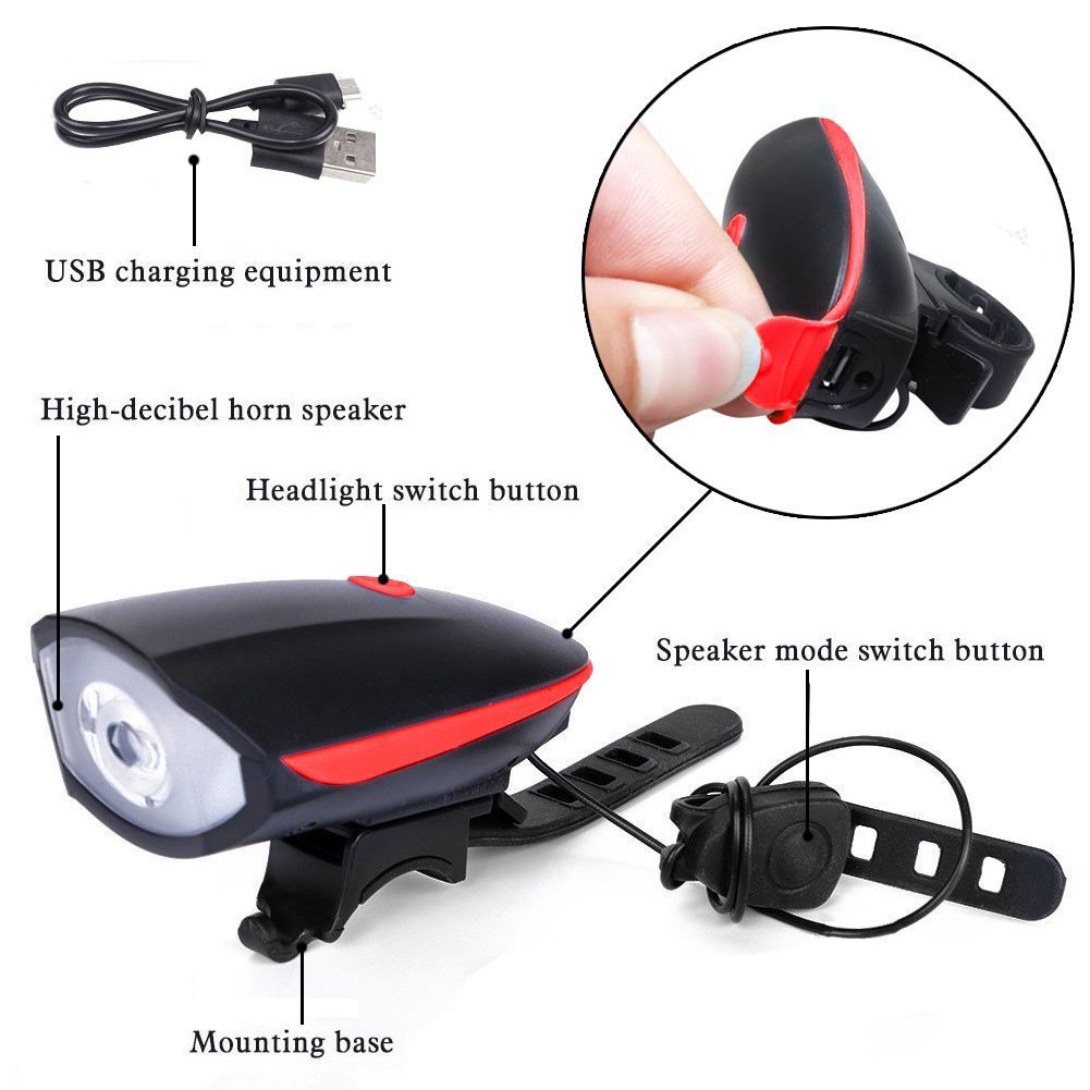Đèn xe đạp có còi siêu sáng an toàn tiện lợi chống nước kèm sạc USB