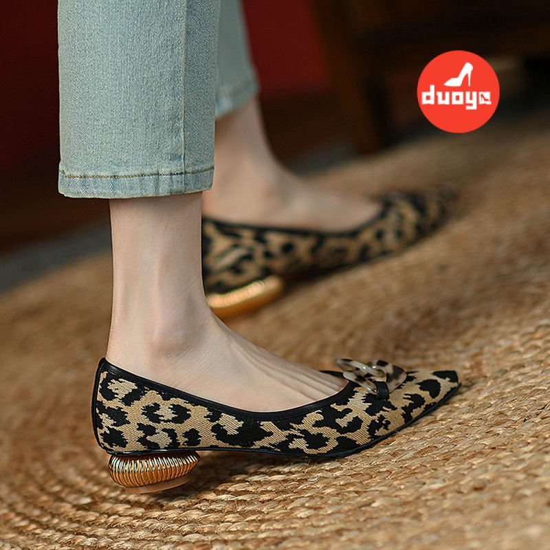 Giày Búp Bê Mũi Nhọn Đế Dày Họa Tiết Da Báo Phong Cách Pháp Thời Trang Xuân Thu 2022 Cho Nữ