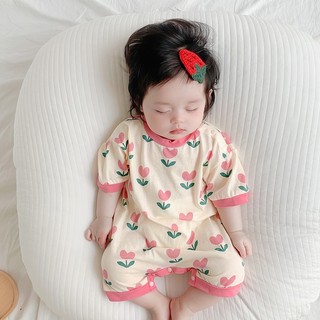 Bộ áo liền quần ngắn tay in hoa thời trang mùa hè cho bé gái sơ sinh