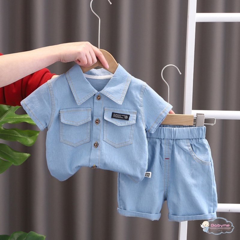 Set Đồ Mùa Hè 2 Món Gồm Áo Sơ Mi Denim Đa Năng + Quần Ngắn Thoải Mái Chất Lượng Cao Phong Cách Hàn Quốc Cho