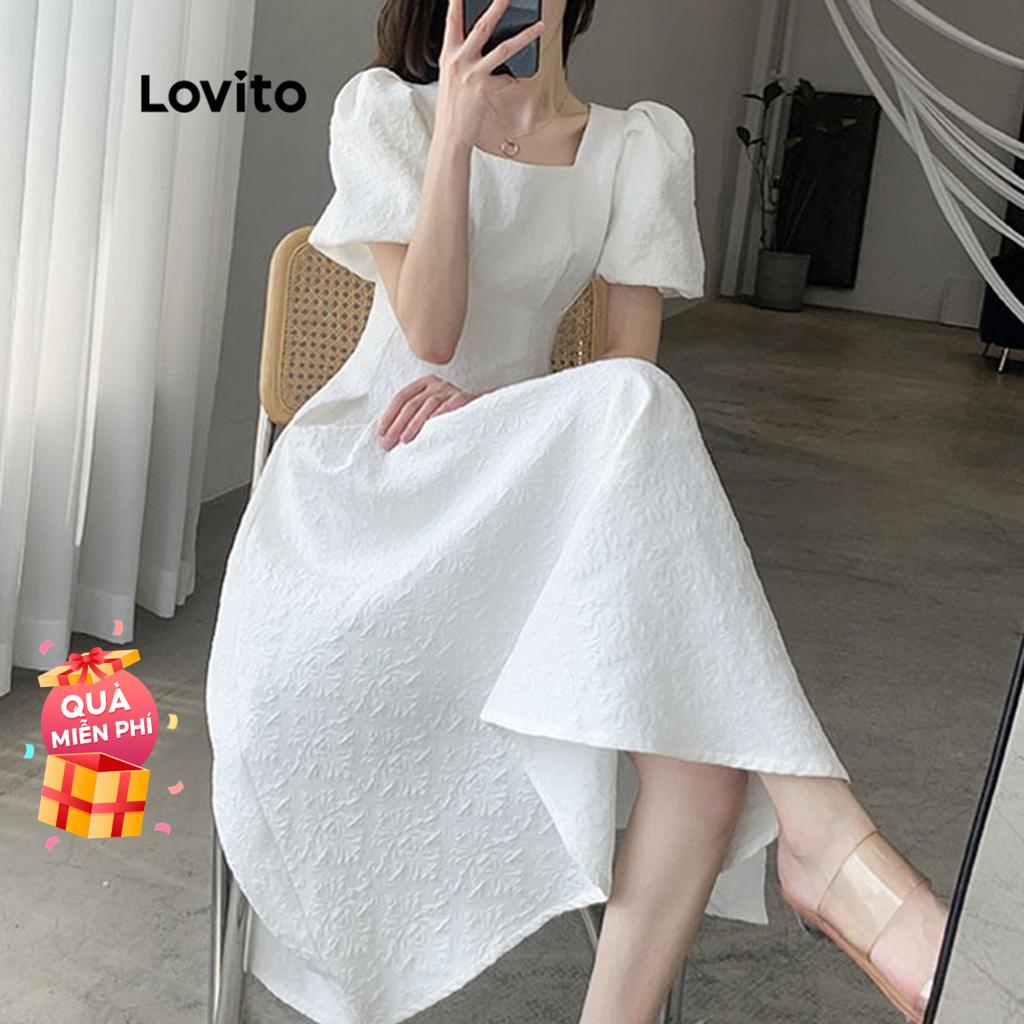 Đầm LOVITO dệt jacquard định hình màu trơn thanh lịch dành cho nữ LNS03LD092 (màu đen/ màu trắng)