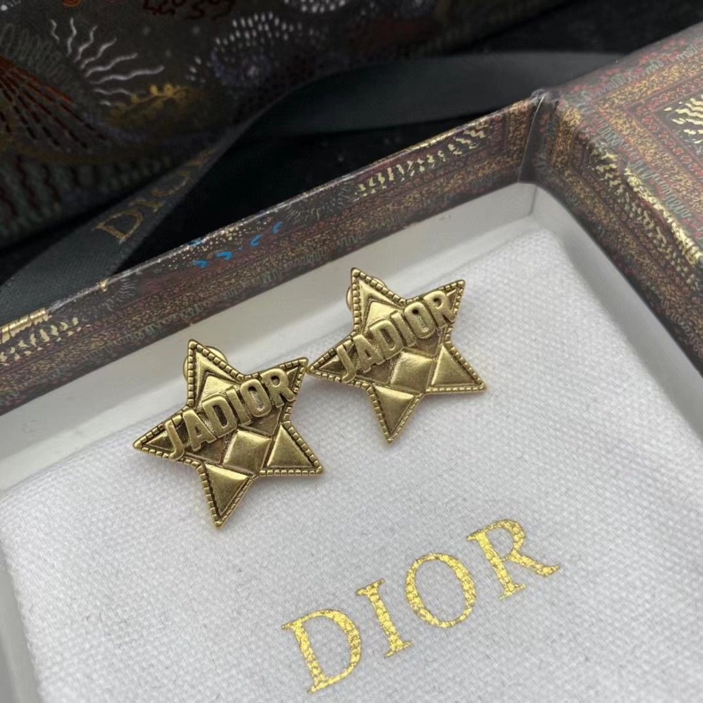 Dior_Hàng Có Sẵn Khuyên Tai Kim Bạc Hình Ngôi Sao Năm Cánh Chữ D Chất Lượng Cao Màu Sắc Nhanh Chóng Phong Cách Vintage Cho Nữ
