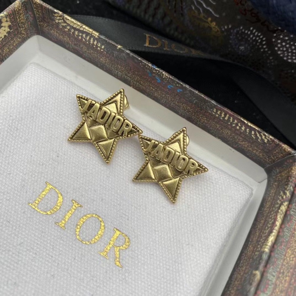 Dior_Hàng Có Sẵn Khuyên Tai Kim Bạc Hình Ngôi Sao Năm Cánh Chữ D Chất Lượng Cao Màu Sắc Nhanh Chóng Phong Cách Vintage Cho Nữ