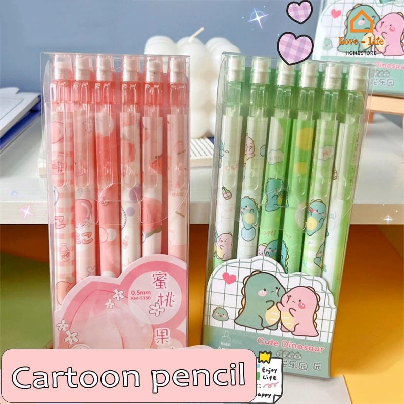 Bút Chì Bấm Kèm Gôm Tẩy Ngòi 0.5mm In Họa Tiết Hoạt Hình Dễ Thương Cho Học Sinh