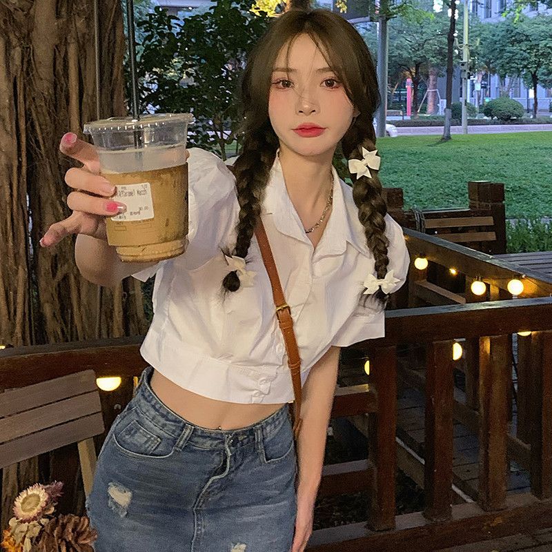 Áo Sơ Mi Ngắn Tay Cổ Polo Lưng Cao Thời Trang Mùa Hè Cho Nữ