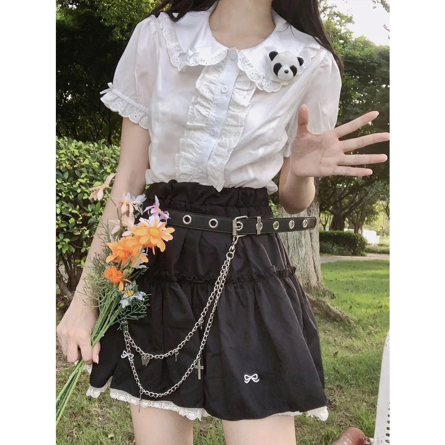 Áo Sơ Mi Trắng Tay Ngắn Phối Ren Thiết Kế Mới Ngọt Ngào Thời Trang Mùa Hè Dành Cho