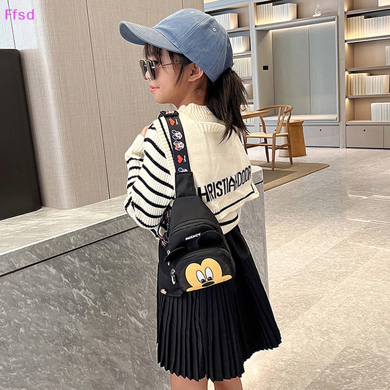 Túi Đeo Chéo Ngực Mini Bằng PU Canvas Phối Màu Tương Phản Họa Tiết Hoạt Hình Cho Bé