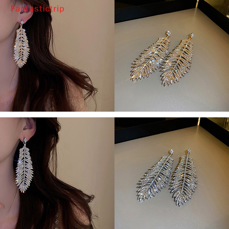 [Fantastictrip] Bông Tai Kim Bạc Dáng Dài Đính Đá Thời Trang Dành Cho Nữ