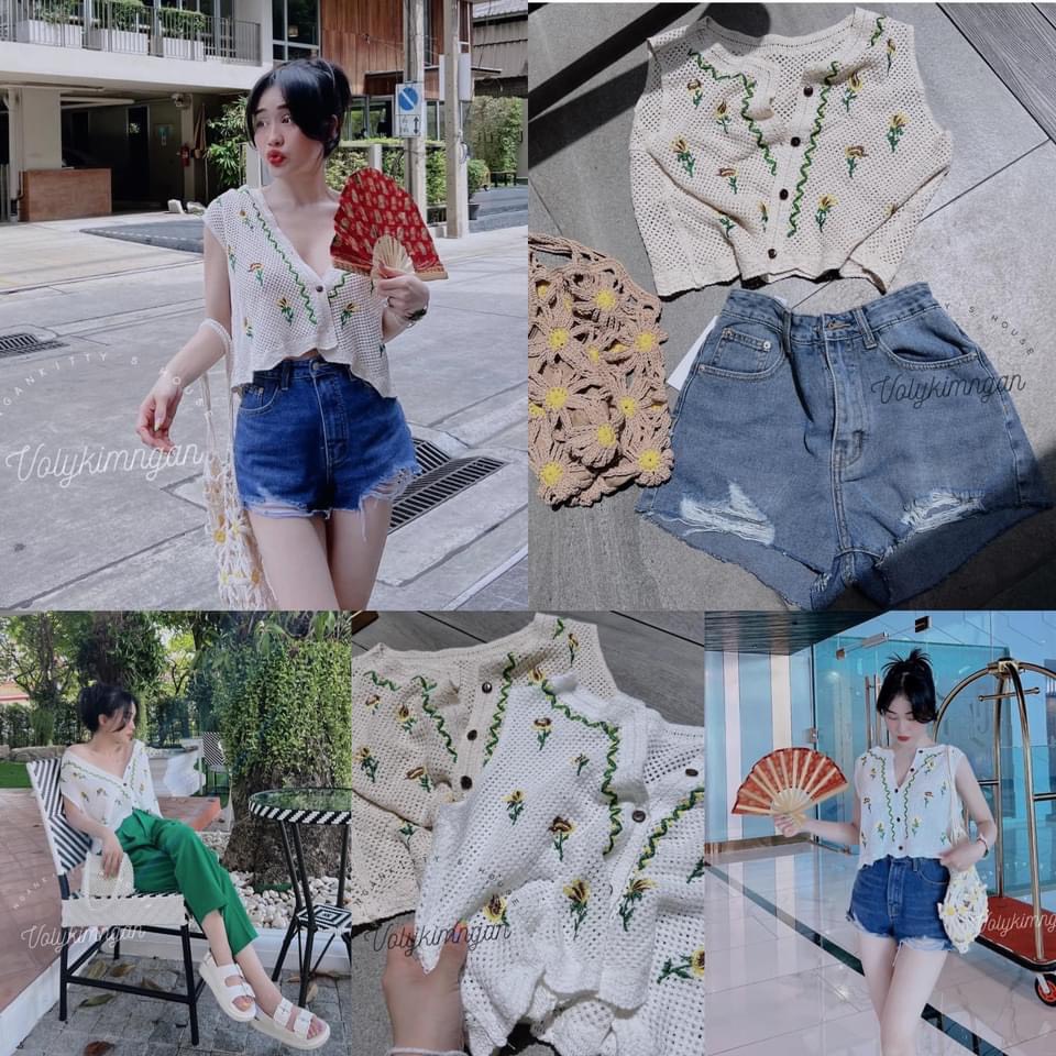 Áo cr.op ca.di.gan hoa