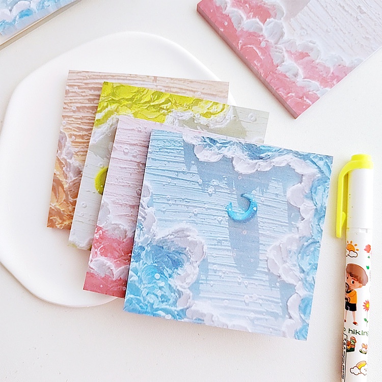 Set 50 Tờ Giấy Ghi Chú Vẽ Tranh Sơn Dầu Ba Chiều Độ Dính Cao ins