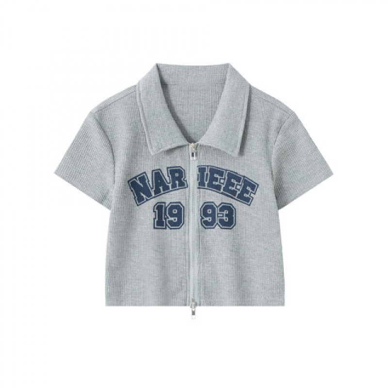 Áo Thun polo Ngắn Tay Có Khóa Kéo Phong Cách Waffle Phong Cách Mới Cho Nữ