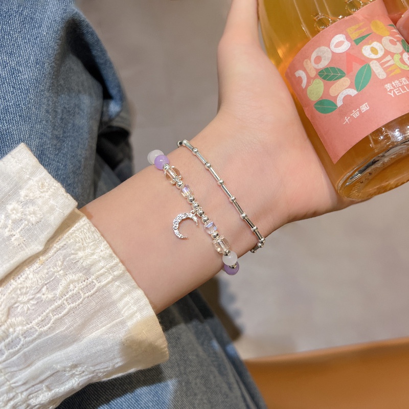 Vòng Tay Chuỗi Hạt Ngọc Trai Thiết Kế Mặt Trăng Nước Đá ins Mới Cho Bạn Gái