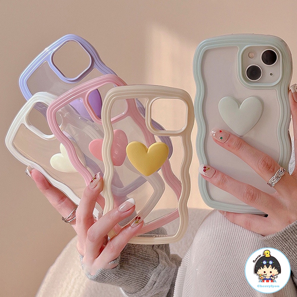 Ốp Điện Thoại TPU Mềm Trong Suốt Chống Sốc Viền Lượn Sóng Hình Trái Tim Cho IPhone 14 13 12 11 Pro Max XS XR 8 7 Plus