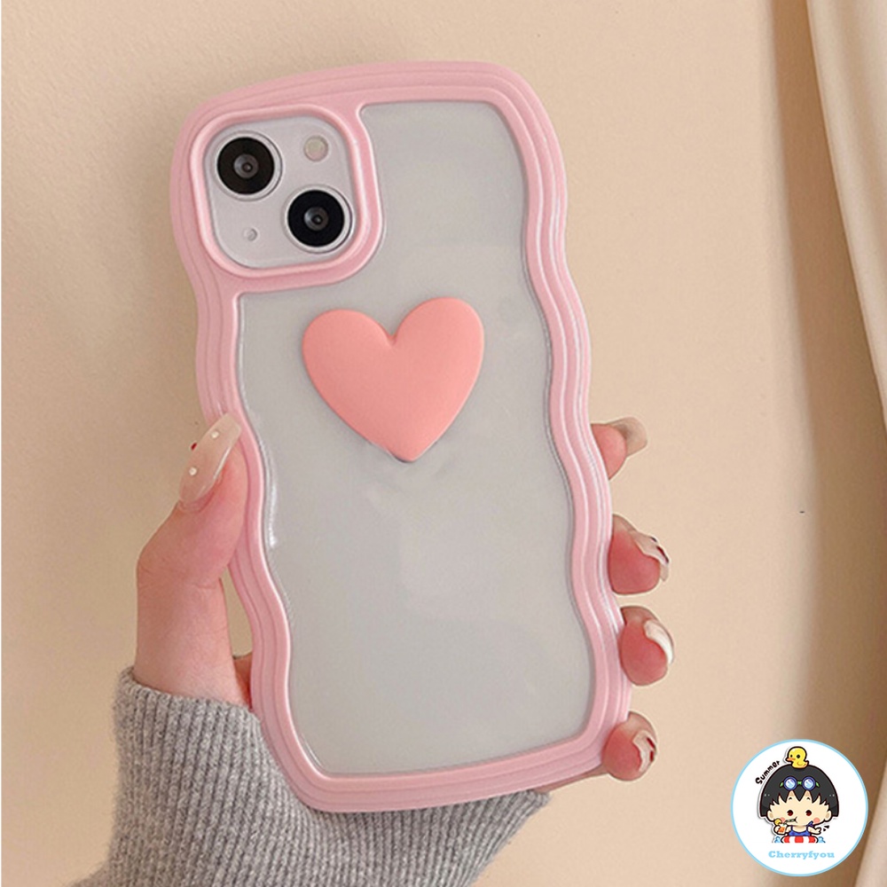Ốp Điện Thoại TPU Mềm Trong Suốt Chống Sốc Viền Lượn Sóng Hình Trái Tim Cho IPhone 14 13 12 11 Pro Max XS XR 8 7 Plus