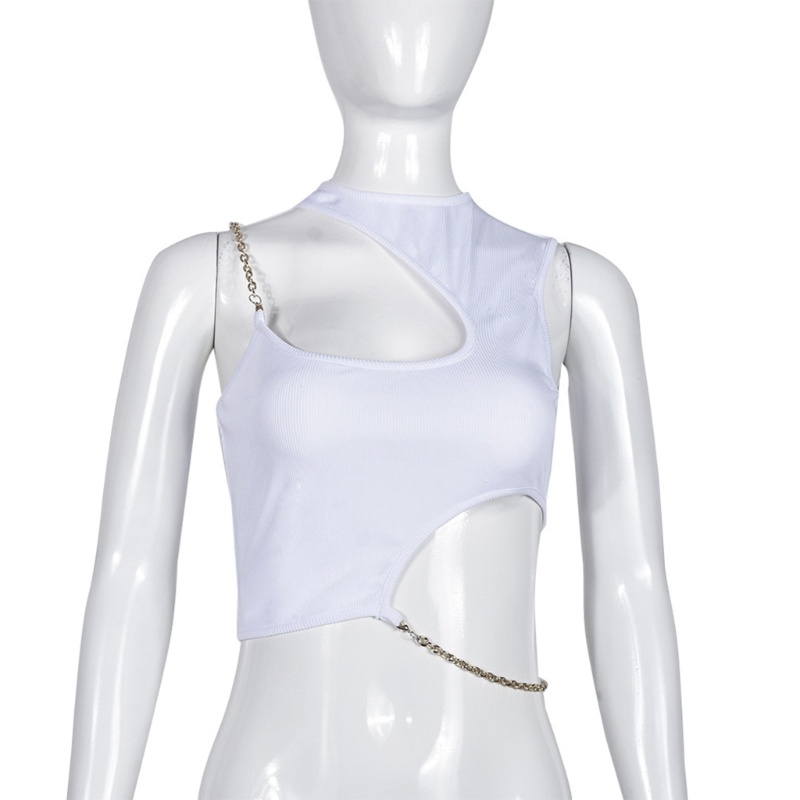 Brroa Áo Crop Top Không Tay Phối Dây Xích Kim Loại Rỗng Y2K Phong Cách Instagram Gợi Cảm Mùa Hè Cho Nữ