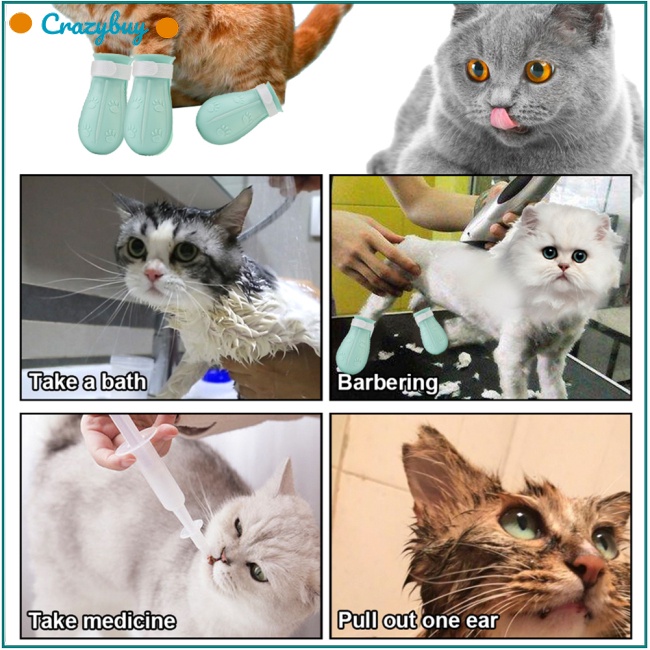 Cr Set 4 Vỏ Bọc Chân Mèo Bằng Silicon Chống Trượt Chống Cào Có Thể Điều Chỉnh