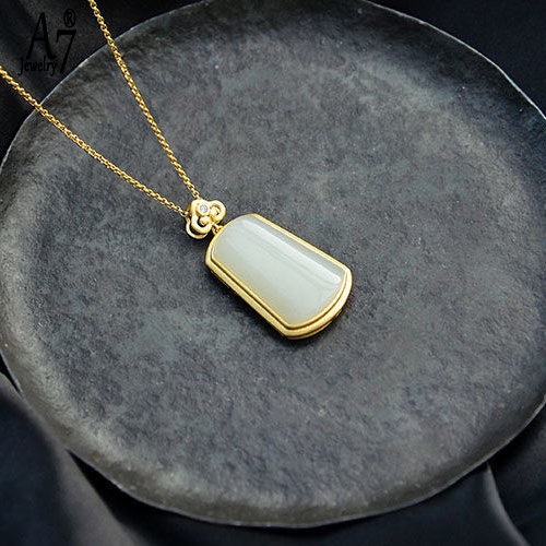 A77| Vòng cổ Mạ Bạc 925 Mặt Đá Ngọc Bích Trắng Y1195