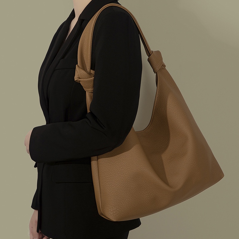 Túi Tote Da Mềm Cỡ Lớn Màu Nâu Phong Cách Retro Đơn Giản Cho Nữ