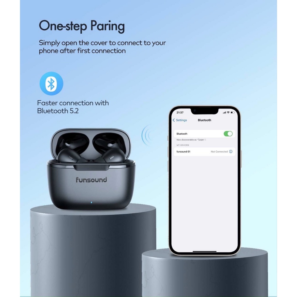 Tai Nghe Bluetooth FUNSOUND - Khử tiếng ồn với 4 micrô ENC - Kháng Nước IPX7