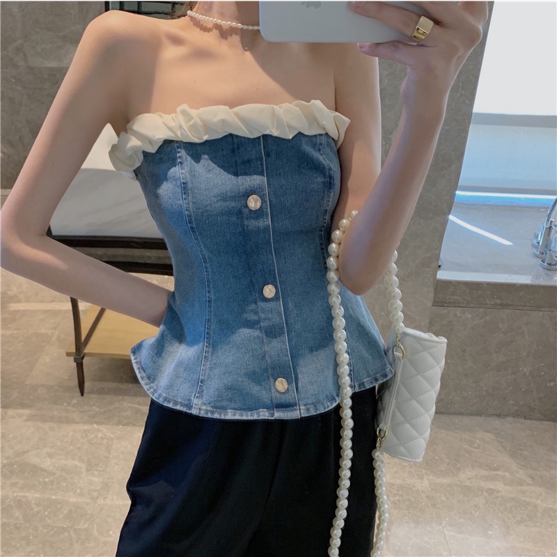 SUXI Áo Croptop Trễ Vai Dáng Ôm Thời Trang Mùa Hè Phong Cách Vintage Dành Cho Nữ