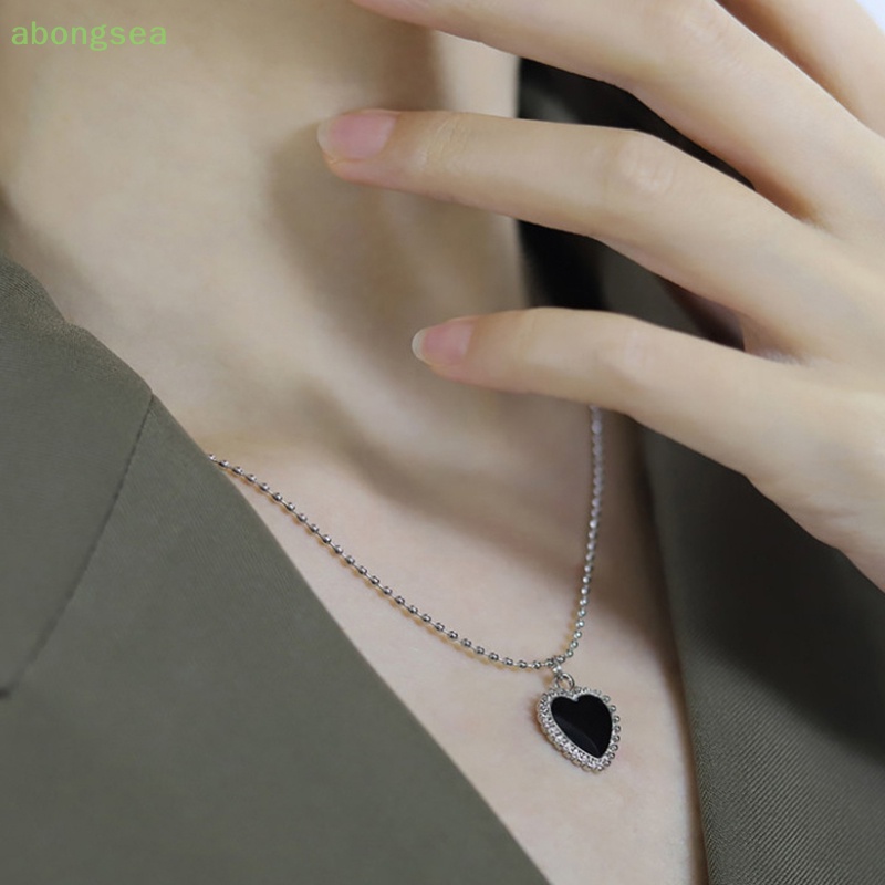 Abongsea Vòng cổ Mặt Hình Trái Tim Màu Đen Đơn Giản Phong Cách Hàn Quốc Cho Nữ