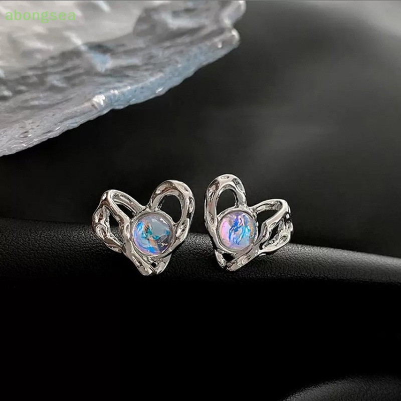 Abongsea Bông Tai Kim Loại Hình Trái Tim Đơn Giản Thời Trang Dành Cho Nữ
