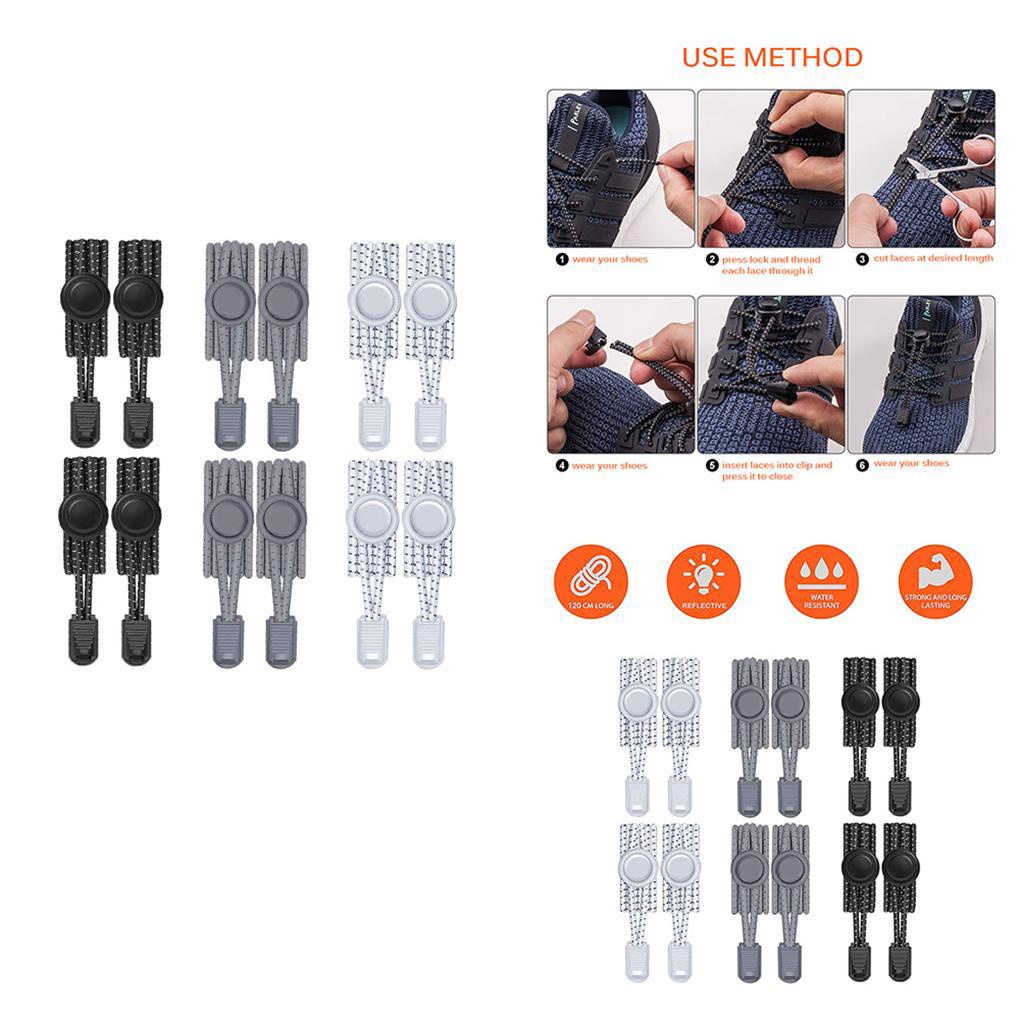 Dây Giày Co Giãn Không Cần Buộc Với Khóa Kim Loại 3 Màu Phản Quang Tự Khóa Cho Trẻ Em Và Người Lớn