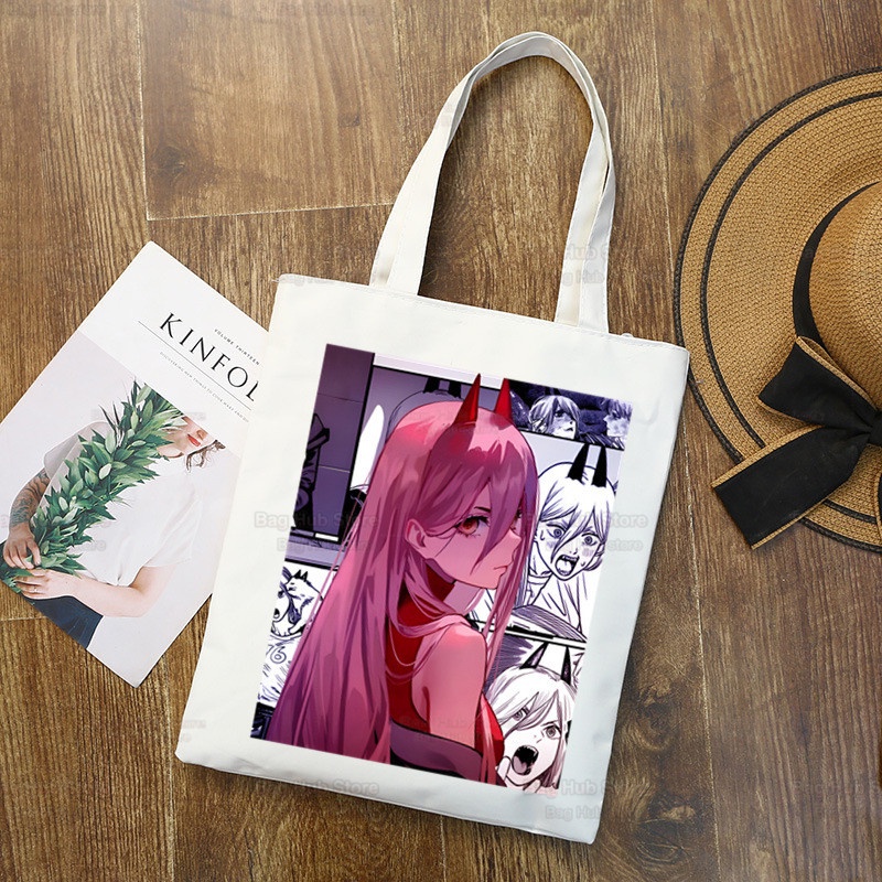 Túi Tote Canvas In Hình Anime Nhật Bản Chainsaw Man Pochita Makima Có Thể Tái Sử Dụng Hàng Ngày AFSB