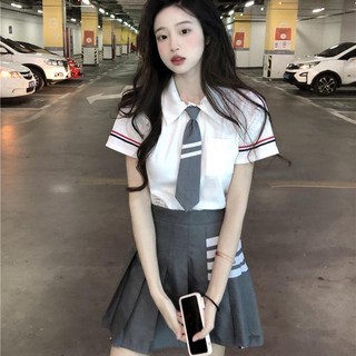 Mnefokc Set 2 Món Áo Sơ Mi Có Đính Kèm Cà Vạt, Váy Xếp Nếp, Ba Bộ Đồng Phục Nữ Phong Cách Của Học Viện. 