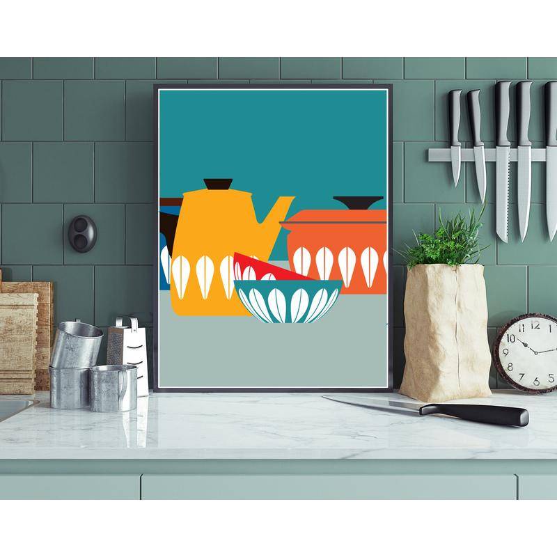 Tranh Treo Tường Vải canvas In Hình Bát Nhà Bếp Scandinavian Nhiều Màu Sắc Dễ Thương