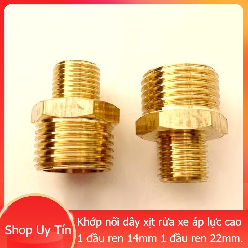 Khớp nối dây xịt rửa xe áp lực cao 1 đầu ren 14mm 1 đầu ren 22mm.