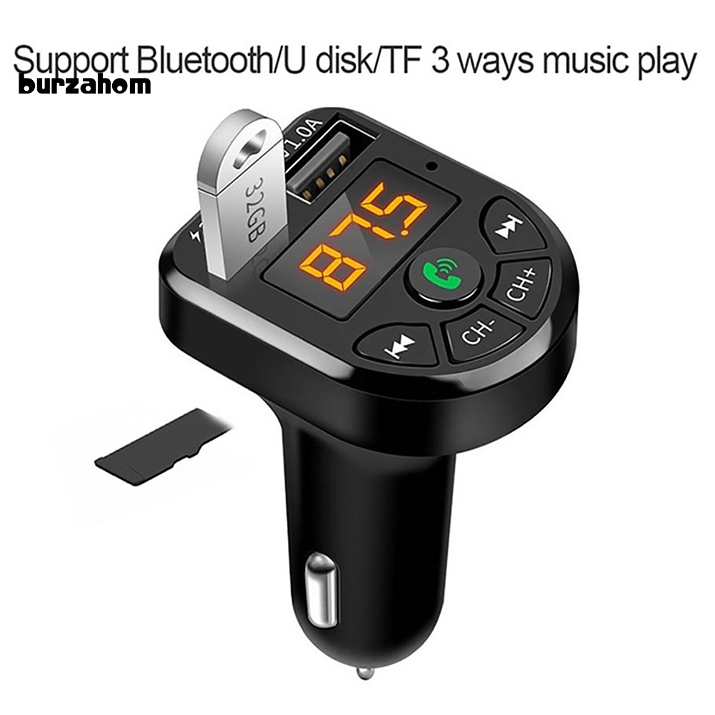 Tẩu Sạc Điện Thoại Trên Ô Tô Hai Cổng USB Bluetooth 5.0 Kiêm Máy Nghe Nhạc MP3 FM