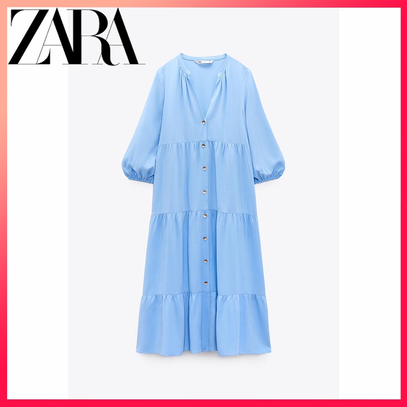 Zara Đầm midi Phối Lớp Xinh Xắn Dành Cho Nữ