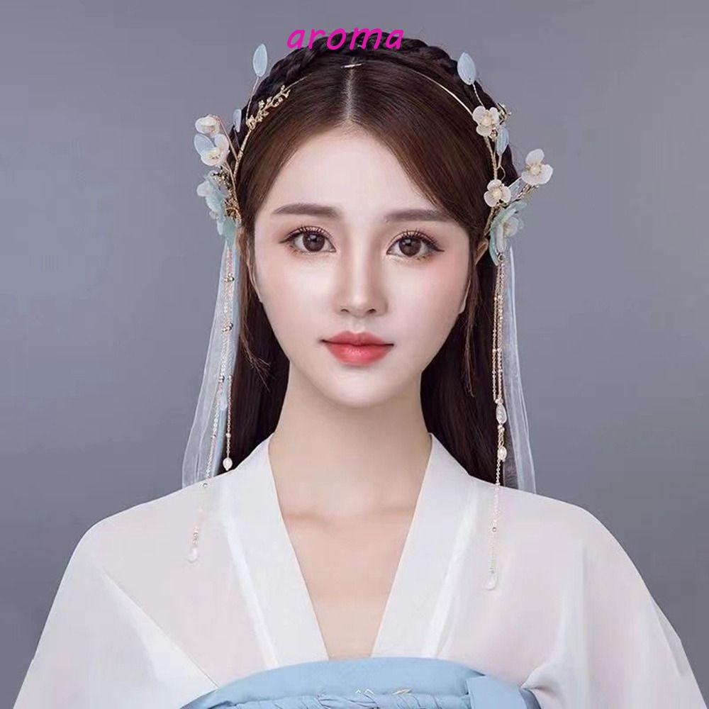 Vương Miện Cài Tóc Đính Ruy Băng Tua Rua Kim Loại Kiểu Trung Hoa Cổ Điển Cho Cô Dâu