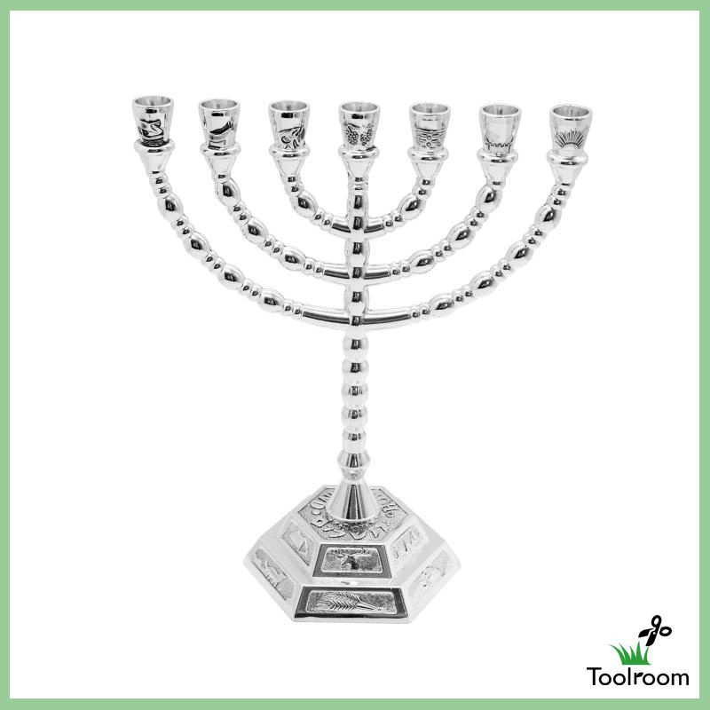 Giá Đỡ Nến Menorah 7 Nhánh 7.9 inch Bằng Kim Loại Truyền Thống