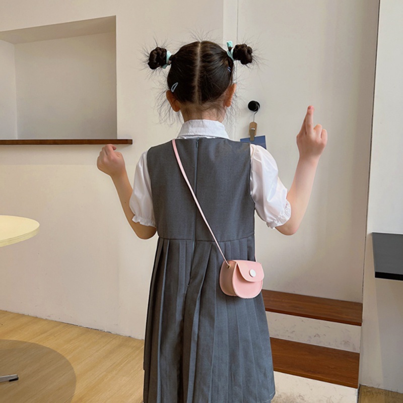 Túi Xách Tròn Nhỏ Đeo Chéo Vai Màu Trơn Có Dây Xích Đa Chức Năng Phong Cách Hàn Quốc Cho Bé Gái