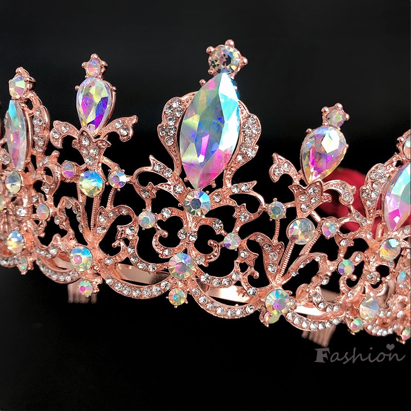 Băng Đô Cài Tóc Hình Vương Miện Đính Đá Nhiều Màu Sắc Lấp Lánh Cổ Điển Dành Cho Cô Dâu