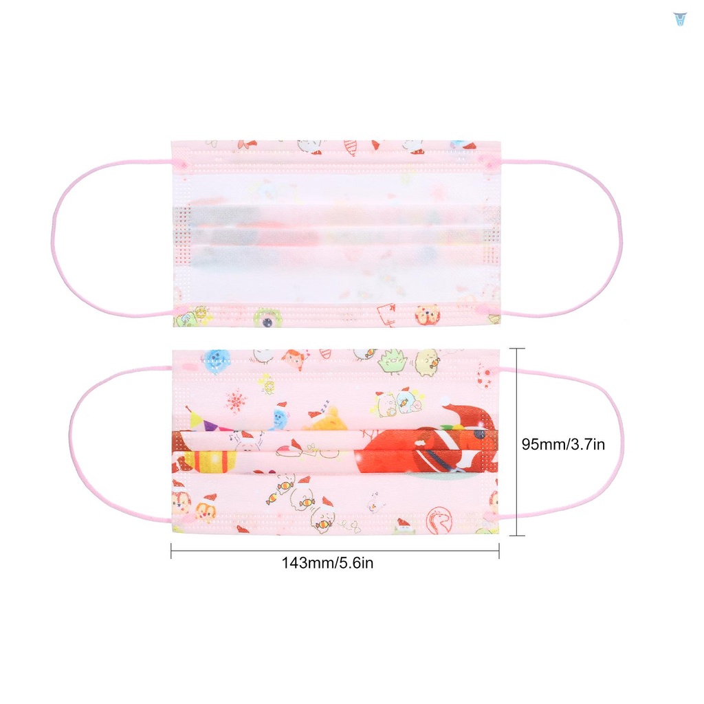 Bộ 50 Khẩu Trang 3 Lớp Dùng Một Lần Kèm Kẹp Mũi Và Dây Đeo Tai Thoáng Khí In Họa Tiết Ông Già Noel Cho Trẻ Em