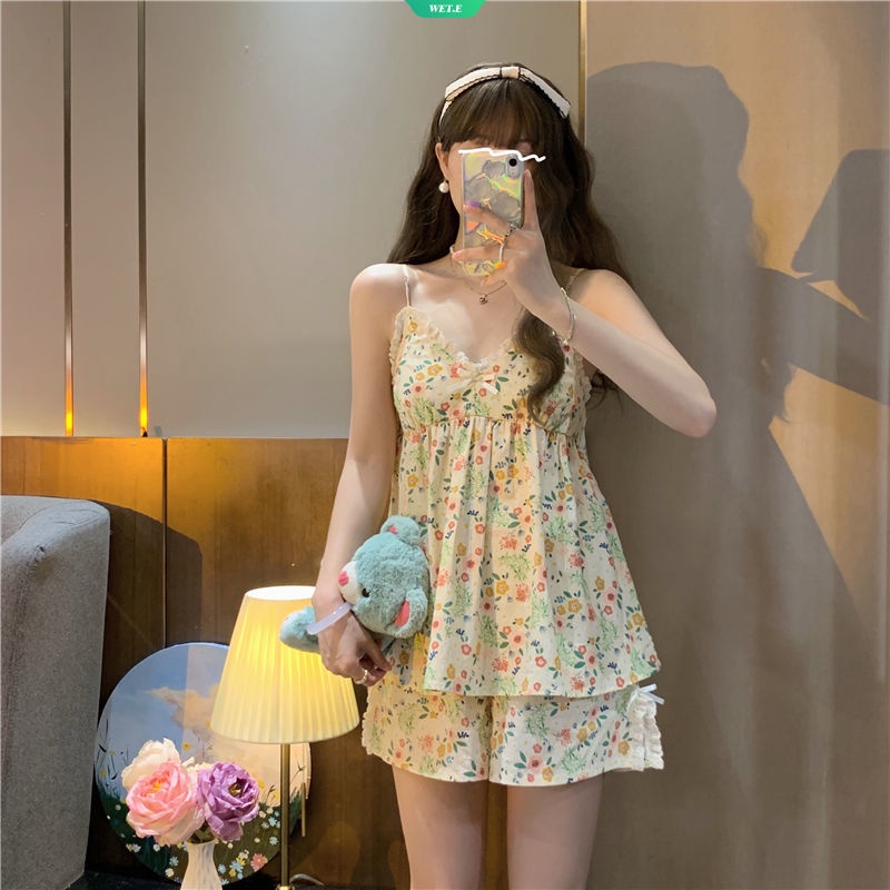 Bộ Đồ Ngủ Hai Dây Có Đệm Ngực Mẫu Mới 2023 Phong Cách Ngọt Ngào Mùa Hè Mát Mẻ Thoải Mái Dành Cho Bạn Nữ Mặc Ở