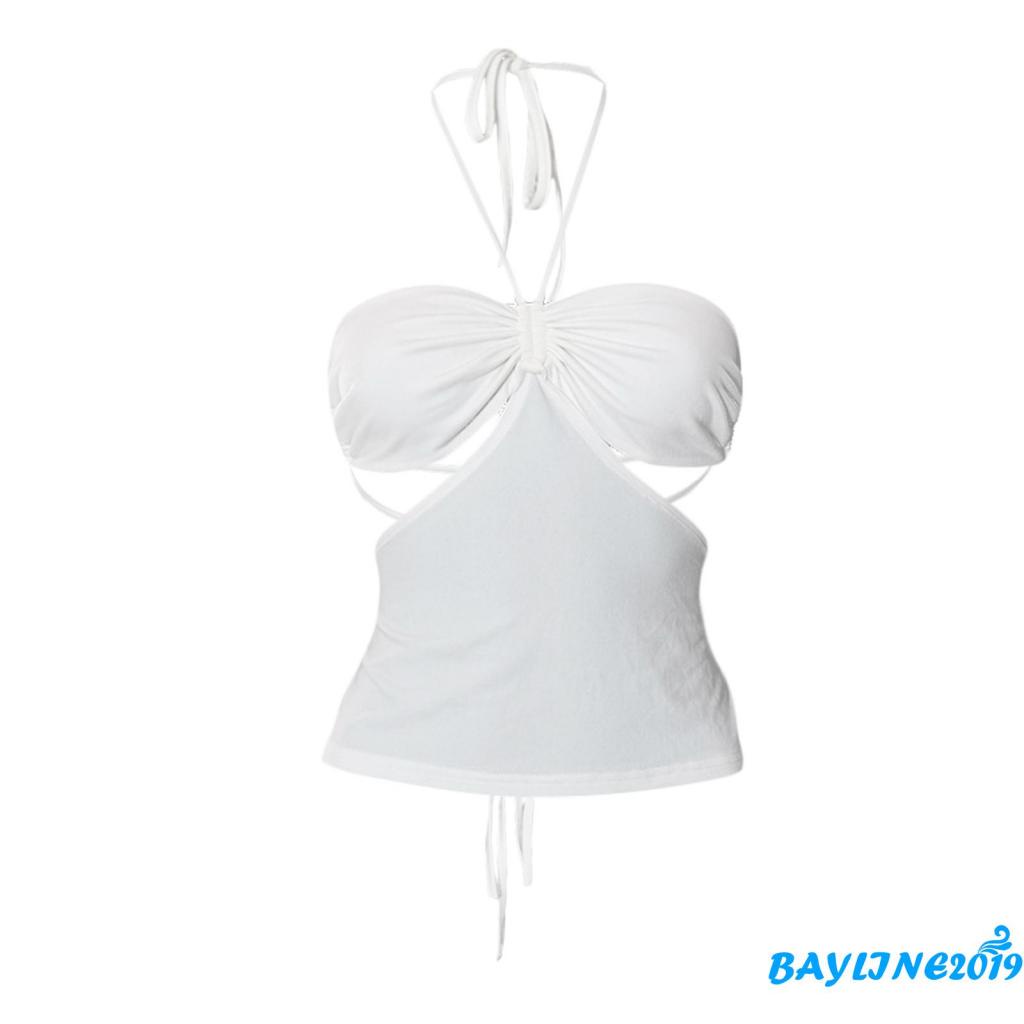 Áo Tank Top Hai Dây Hở Lưng Màu Trắng Thời Trang Mùa Hè Cho Nữ