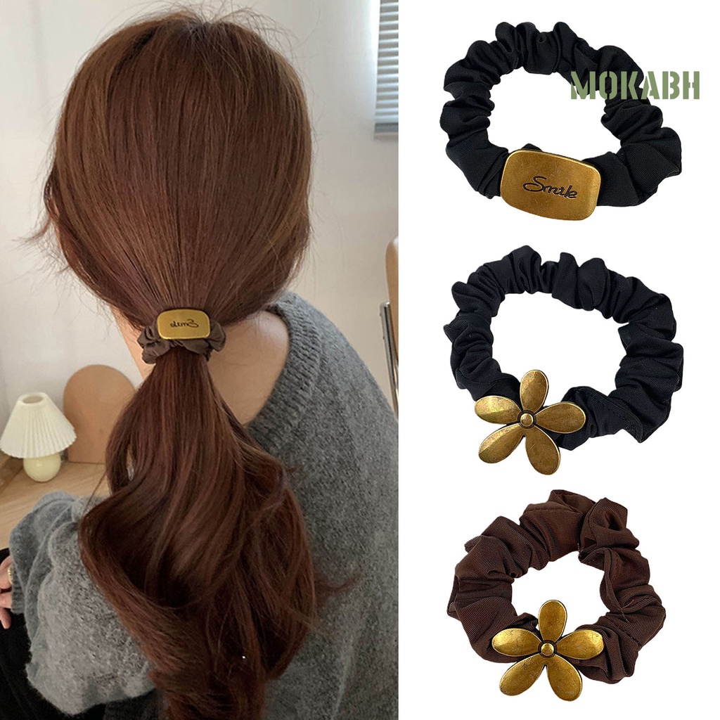 Dây Cột Tóc Co Giãn Họa Tiết Hoa Bằng Kim Loại Màu Sắc Đơn Giản Thời Trang