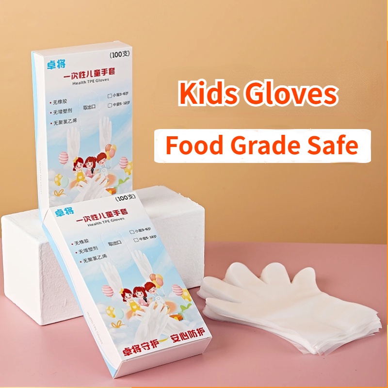Set 100 Găng Tay TPE Sử Dụng Một Lần Cho Bé 3-12 Tuổi