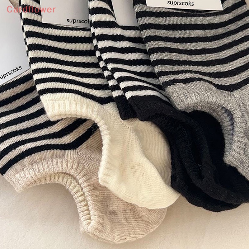 &lt; Cardflower &gt; Vớ Thuyền Bằng Silicon Cotton Chải Kỹ Thuật Kẻ Sọc Vô Hình Đơn Giản Và Đại Học Chống Rơi Đa Năng Cho Nữ