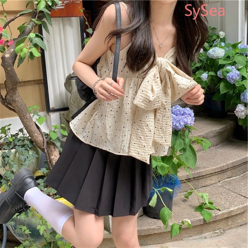 Áo Hai Dây Dáng Rộng Họa Tiết Chấm Bi Thời Trang Mùa Hè Cho Nữ