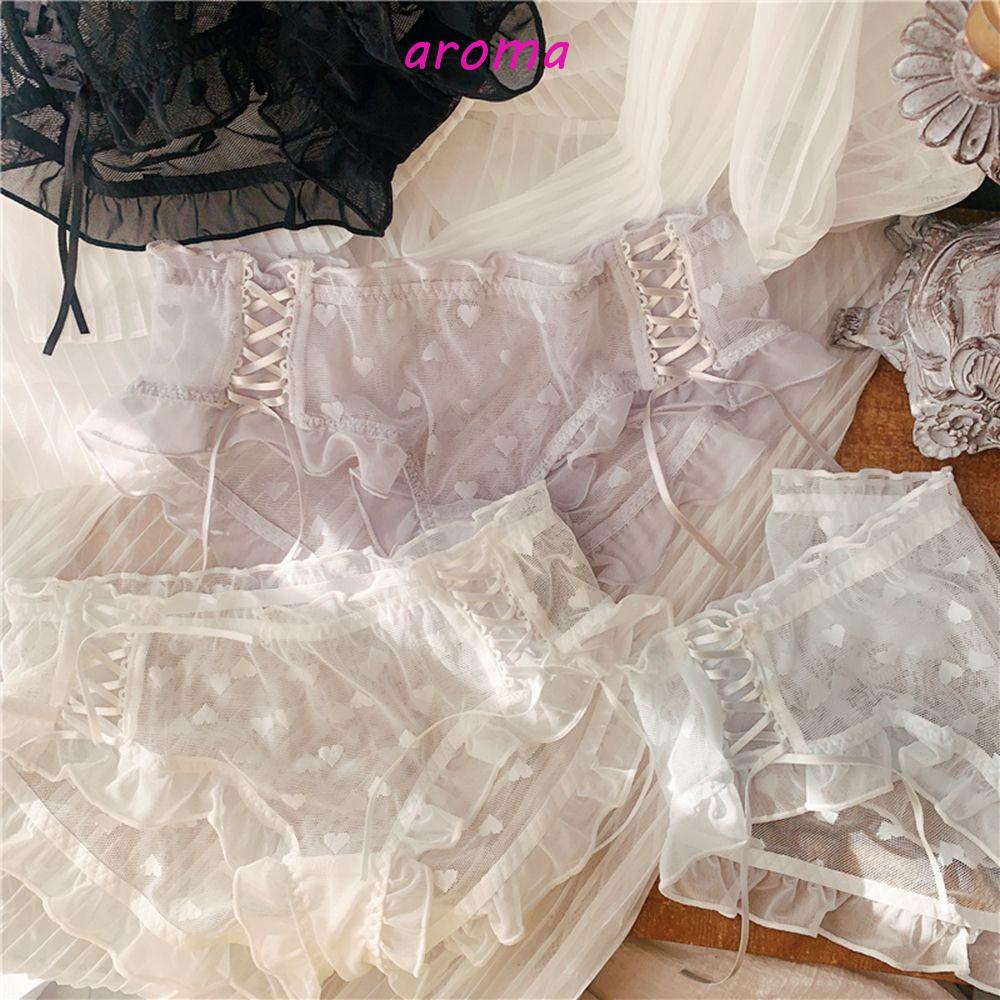 Quần Lót Cotton Phối Ren Dây Chéo In Họa Tiết Trái Tim Rỗng Phong Cách Hàn Quốc Cho Nữ