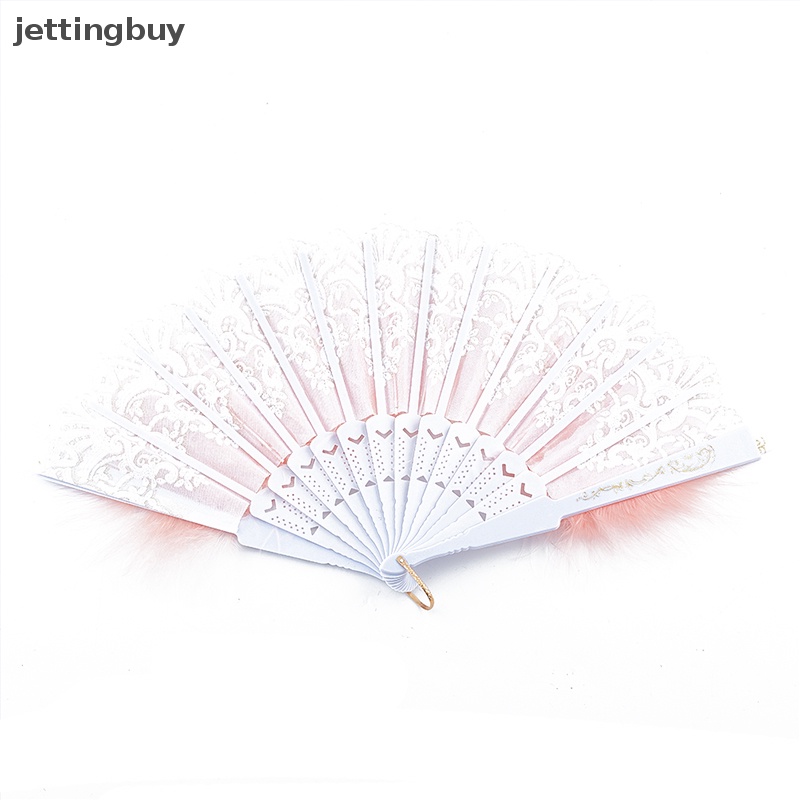 JETTING Quạt Xếp Cầm Tay Đính Lông Vũ Phong Cách Gothic Ngọt Ngào Cho Nữ